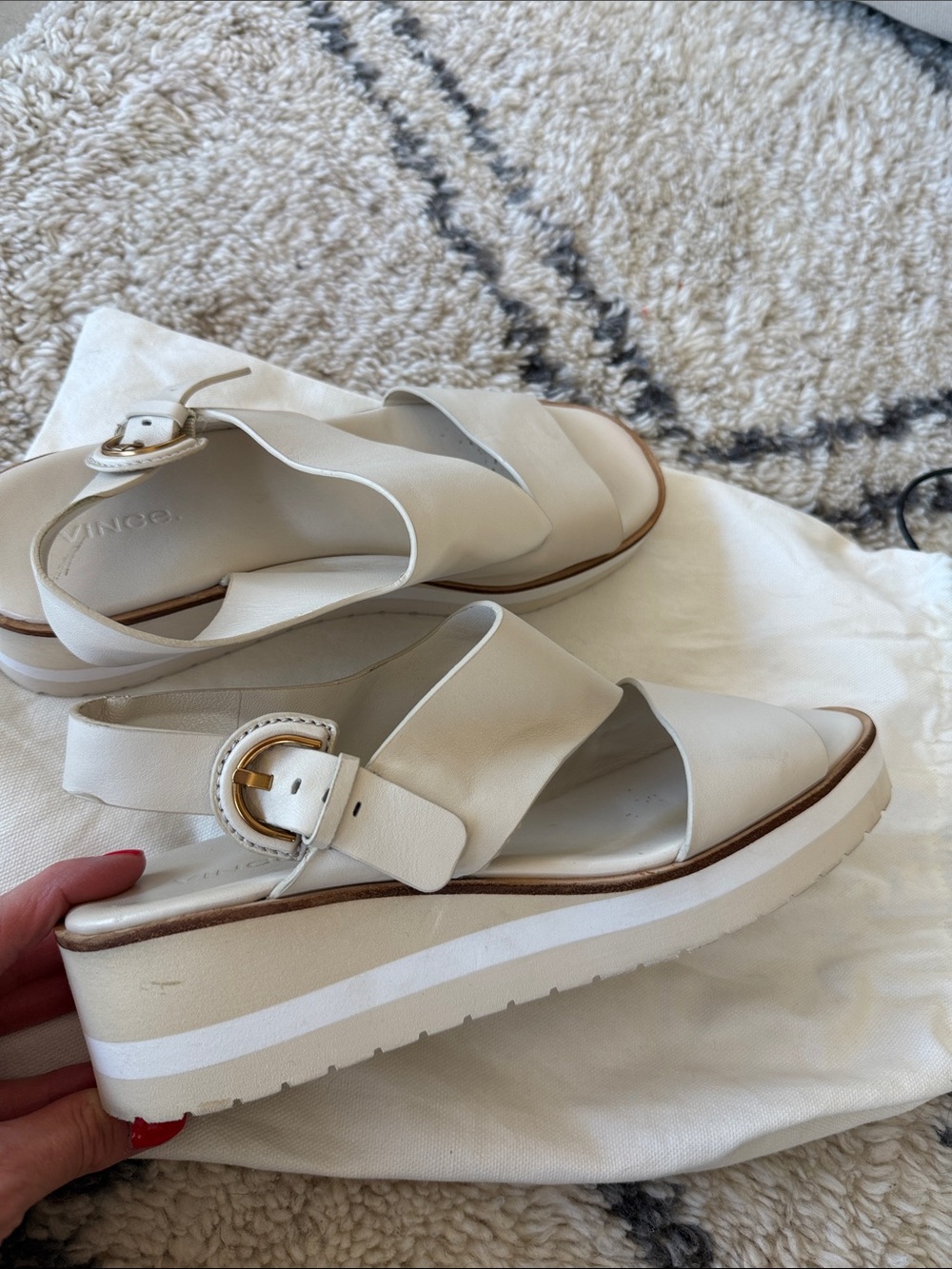 Vince Shelby Flax Cream Leather Slingback Platform Sandals with buckle 8 - Picture 7 of 11
